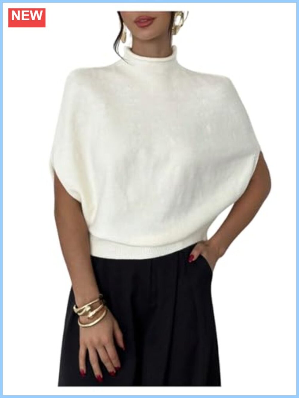 Women's Mock Neck Short Sleeve Cinched Waist Knit Pullover Sweater Lightweight